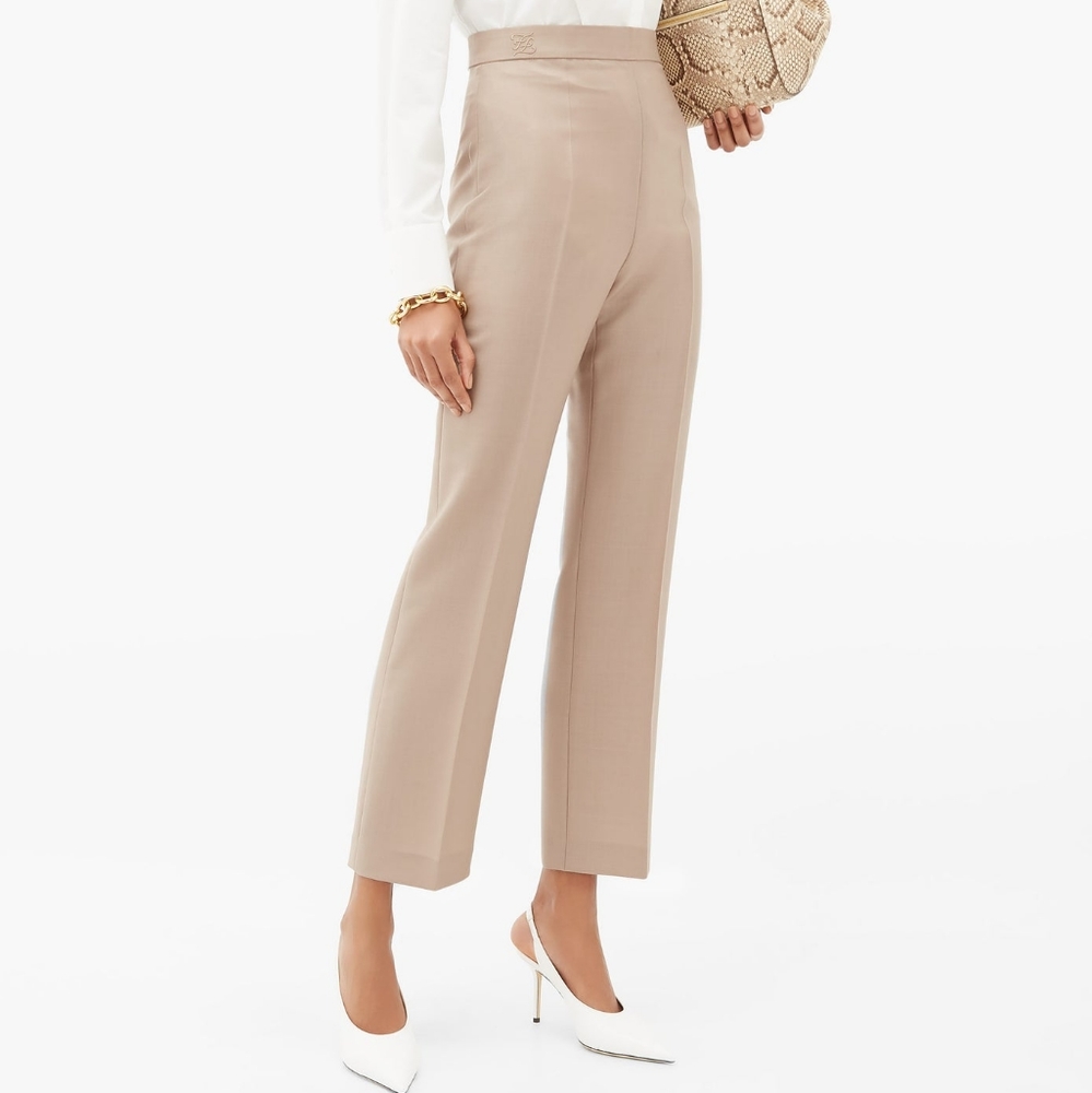 Fendi Mohair High-Waist Slim-Leg Pants.